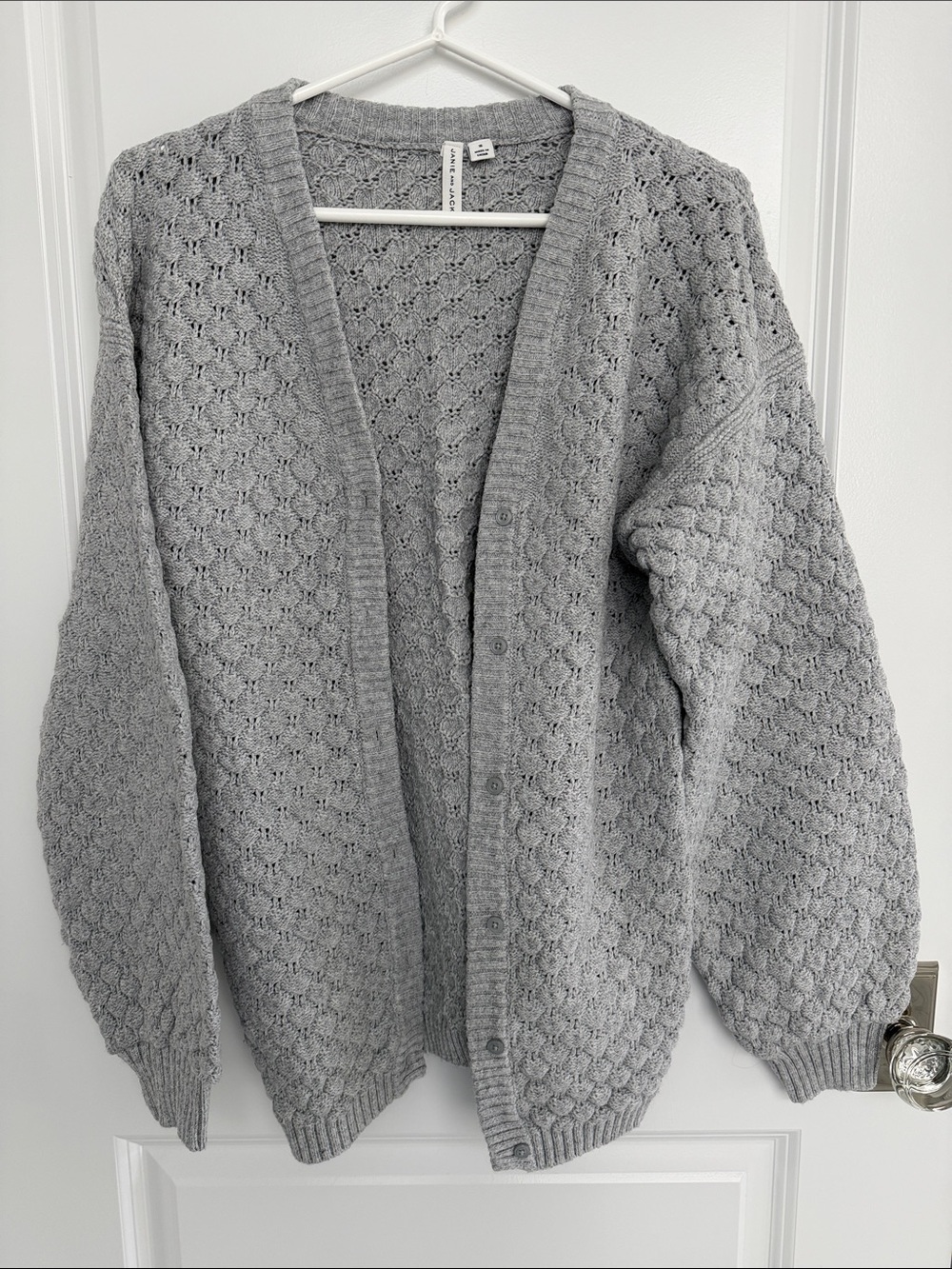 Janie and Jack Light Gray Open-Knit Button Cardigan, girls size 16